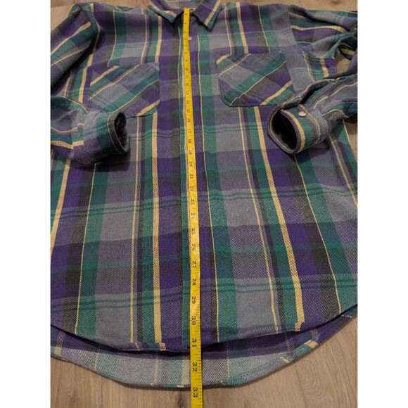 Vintage St. John's Bay Flannel Men's Large Tall LT USA Made Purple Green Plaid - Picture 6 of 14